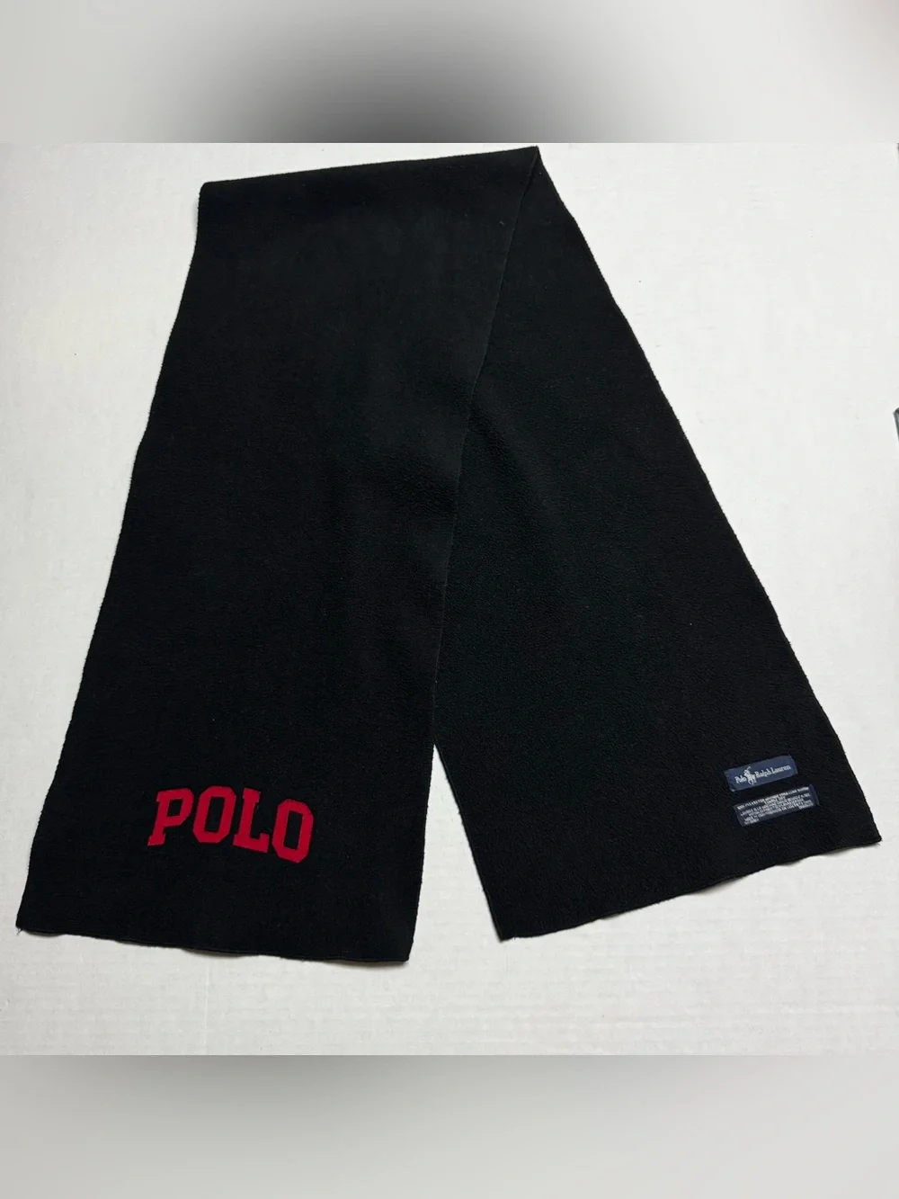 Unisex Vintage Polo Ralph Lauren 54x12 Fleece Scarf In Black Red Made In USA